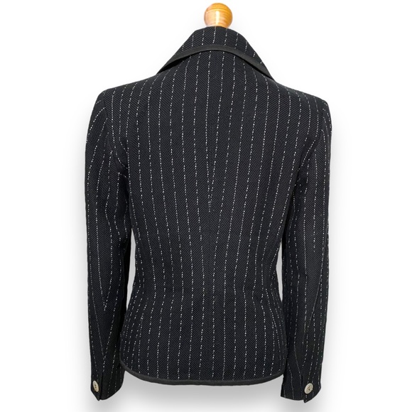 Max Mara Blazer Black Size 12 Jacket Pinstripe Textured Cotton Smart Tailored - Picture 13 of 14